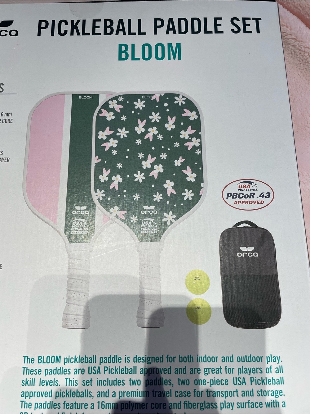 NIB Orca Pickleball Paddle Set w Balls and Carrying Bag Floral Bloom Print - Picture 10 of 10